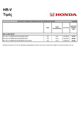 Κατάλογος Honda σε Λαμία | Τιμοκατάλογος HR-V | 8/10/2023 - 8/10/2024