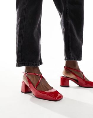 Προσφορά ASOS DESIGN Sawyer square toe block heeled mid shoes in red για 30€ σε Asos