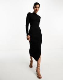 Προσφορά ASOS DESIGN long sleeve midi dress with open back and strap detail in black για 11€ σε Asos