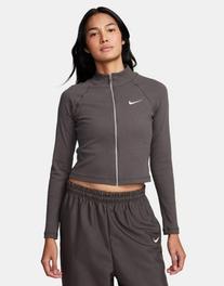 Προσφορά Nike trend ribbed zip up top in grey για 21,98€ σε Asos