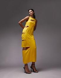 Προσφορά Topshop Premium Limited Edition slash column midi dress in yellow για 30€ σε Asos