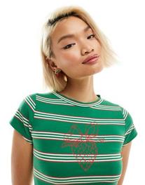 Προσφορά Motel strawberry motif striped baby t-shirt in green για 32€ σε Asos