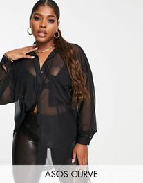 Προσφορά ASOS DESIGN Curve oversized mesh shirt in black - BLACK για 37,99€ σε Asos