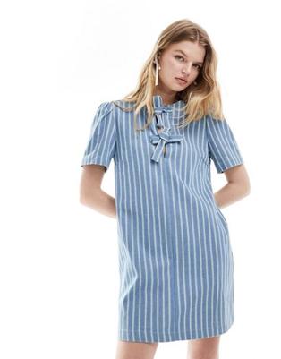 Προσφορά Ghospell bow detail mini shift dress co-ord in blue stripe για 72€ σε Asos