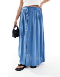 Προσφορά Yours button through midi skirt in light blue για 25€ σε Asos