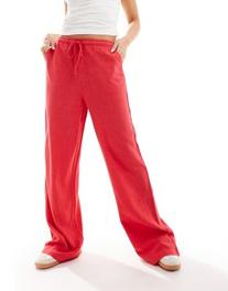 Προσφορά Stradivarius tailored pull on trouser with linen in red για 22,99€ σε Asos