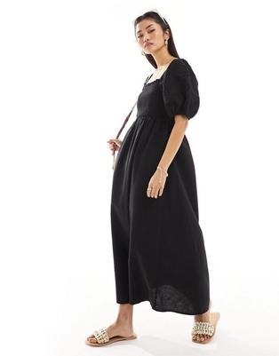 Προσφορά New Look shirred waist broderie detail dress in black για 47,99€ σε Asos