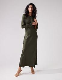 Προσφορά ASOS DESIGN satin biased maxi dress with button detail in dark khaki για 59,99€ σε Asos