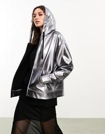 Προσφορά AllSaints x ASOS exclusive Chlo coated zip through hoodie in gunmetal για 175€ σε Asos