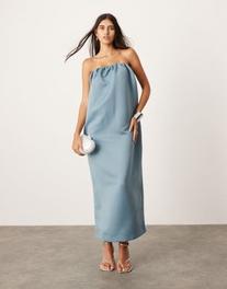 Προσφορά ASOS EDITION bandeau heavy satin maxi dress in blue για 120€ σε Asos