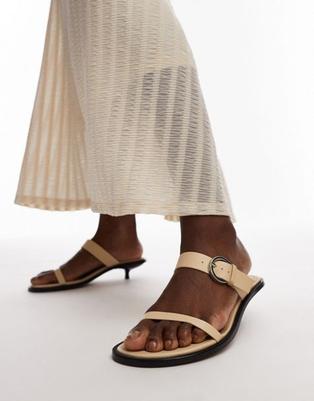 Προσφορά Topshop Izzy premium leather strappy kitten heeled sandals in off white για 68€ σε Asos