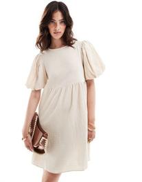 Προσφορά ASOS DESIGN double cloth mini smock dress with puff ball sleeves in white για 42,99€ σε Asos