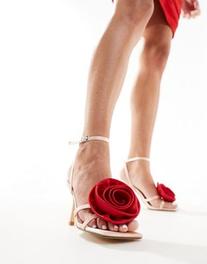 Προσφορά Glamorous corsage barely there heeled sandals in  pink and red satin για 37,99€ σε Asos