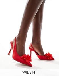 Προσφορά Glamorous Wide Fit slingback heeled shoes with flower in red για 40,99€ σε Asos