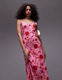 Προσφορά Topshop red floral embroidery pink maxi slip dress για 119€ σε Asos