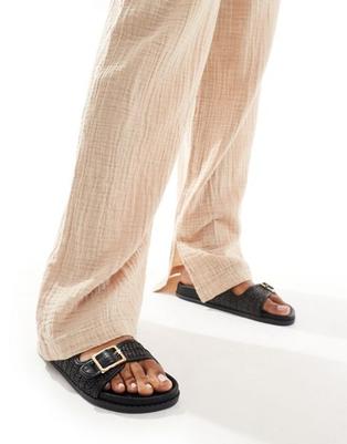 Προσφορά New Look double strap sandal with raffia in black για 29,99€ σε Asos