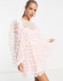 Προσφορά ASOS EDTION 3d floral mesh smock mini dress in pink για 90€ σε Asos