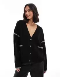 Προσφορά Brave Soul longline cardigan in black with contrast stitch detail για 34€ σε Asos