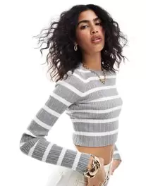 Προσφορά ASOS DESIGN knitted long sleeve top with crew neck in grey stripe για 14€ σε Asos