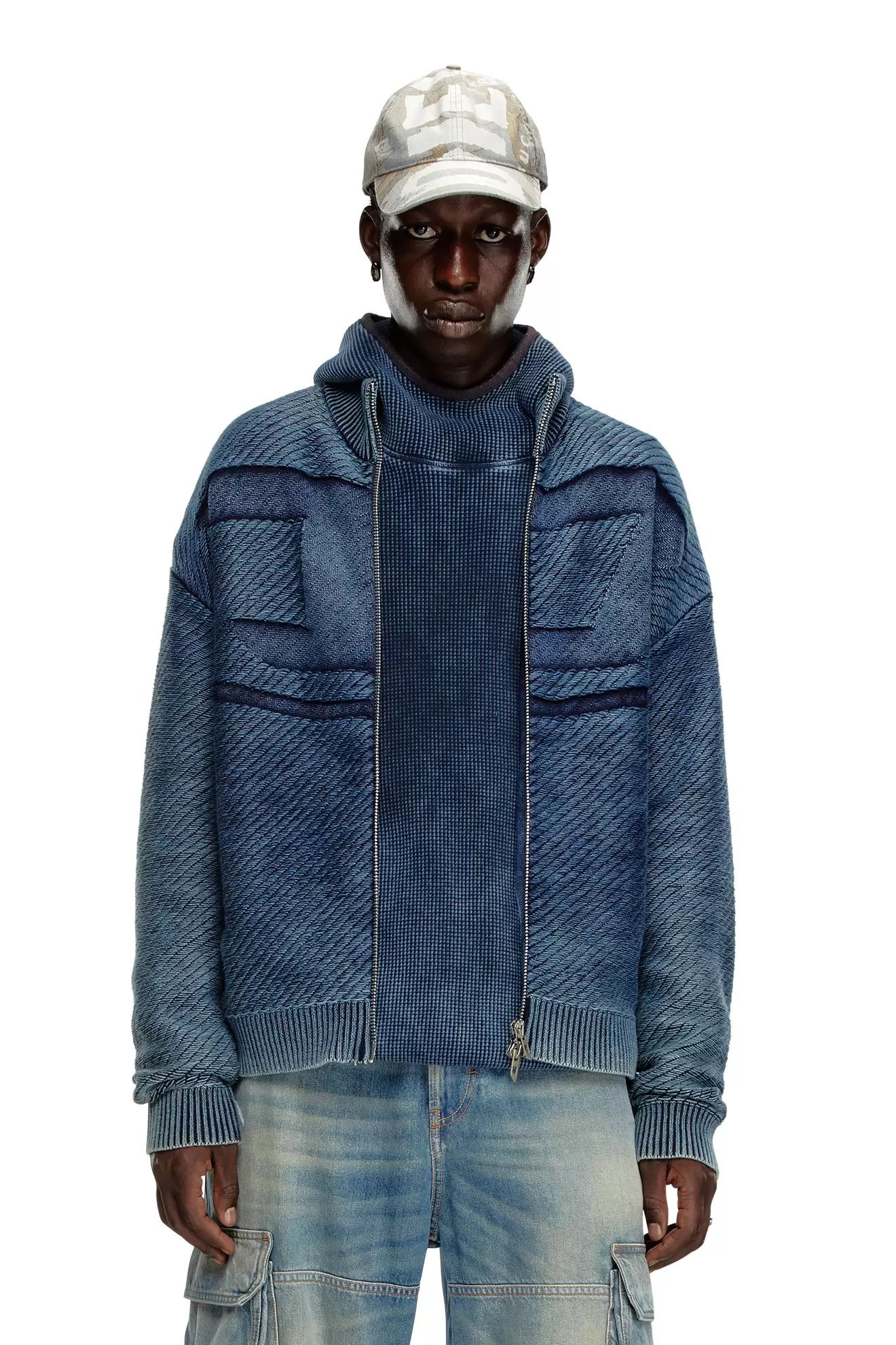 Προσφορά Denim-effect zip-up cardigan in cotton για 305€ σε DIESEL