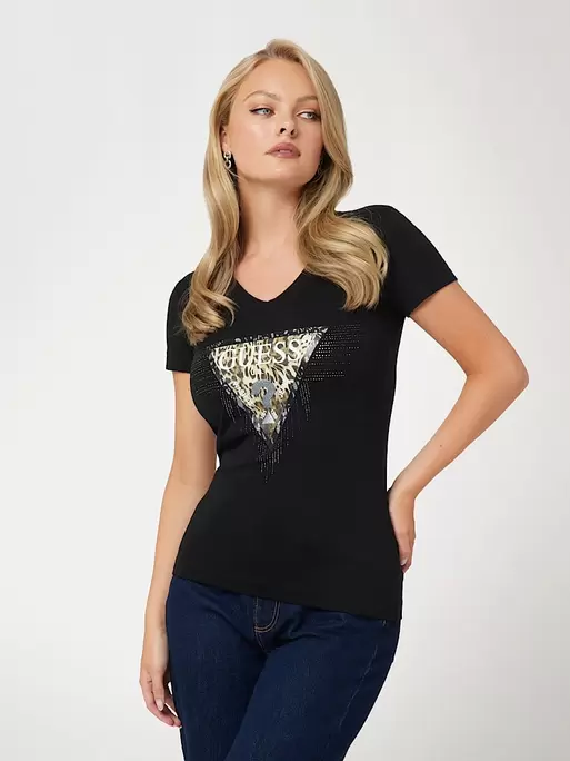 Προσφορά T-shirt με τριγωνικό λογότυπο με animal print για 45€ σε Guess