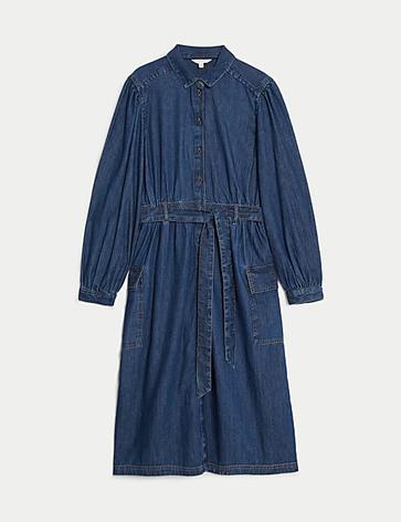 Προσφορά Τζιν μίντι φόρεμα-πουκάμισο με μεγάλες τσέπες και γιακά για 29€ σε MARKS & SPENCER